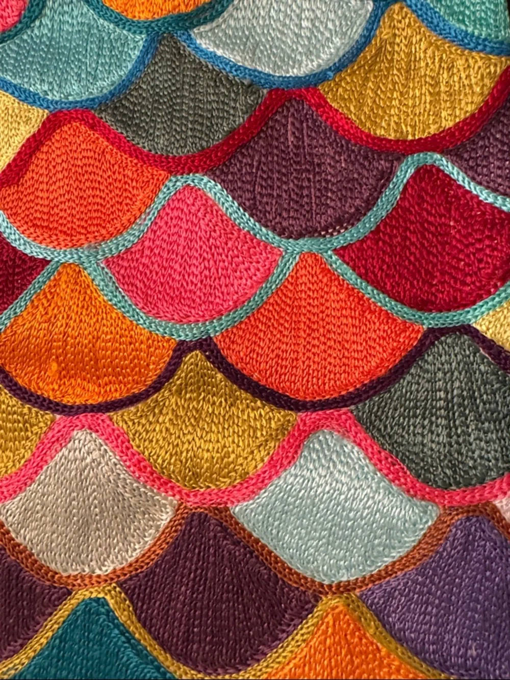 Colorful Scallop Embroidered Textile Pillow Cover 18 x 18 - Picture 3 of 4